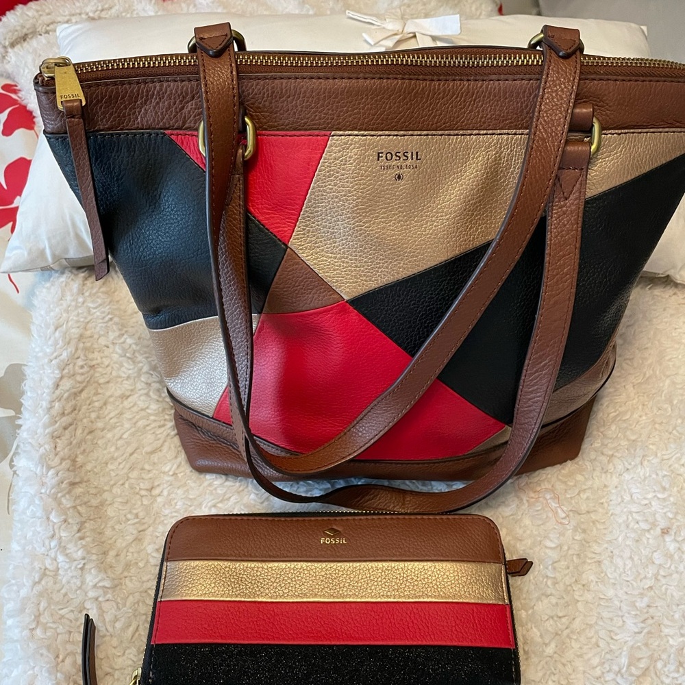 Fossil Leather Tote and Wallet